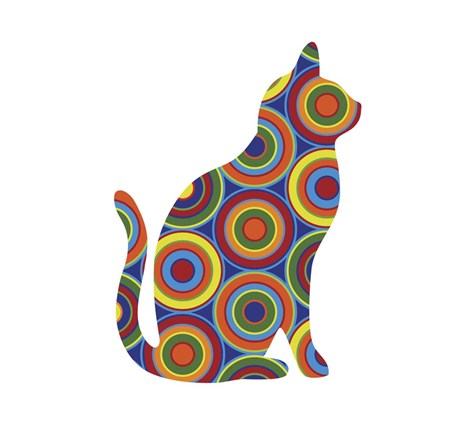 Framed Cat Sitting Abstract Circles Print