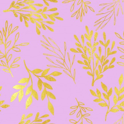Framed Golden Leaves on Pink Pattern Print