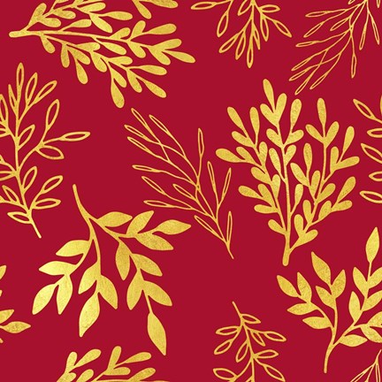 Framed Golden Leaves on Venetian Red Print