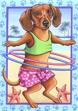 Framed Dachshund Hula Hoop Print