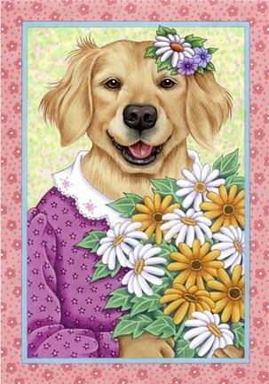 Framed Golden Retriever Bouquet Print