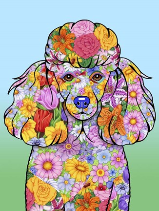 Framed Flowers Poodle Print