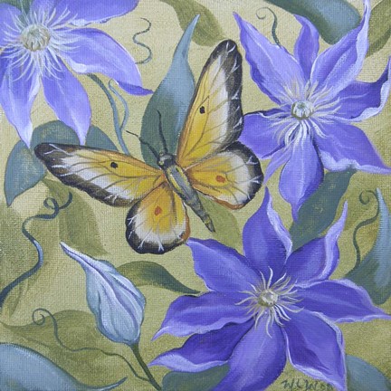 Framed Large Butterfly and Clematis Print