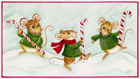 Framed 3 Mice With Candy Canes Print