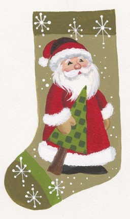 Framed Santa With Tree Stocking Print