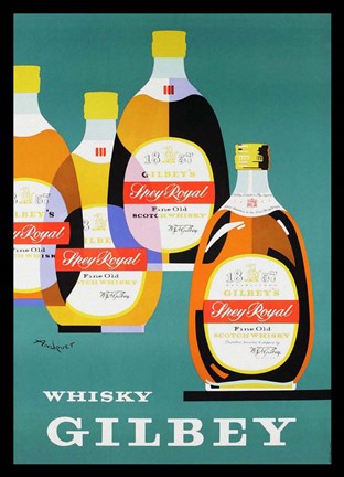 Framed Gilbey Whisky Print