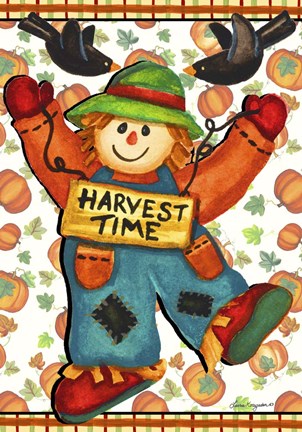 Framed Scarecrow And Pumpkins Print