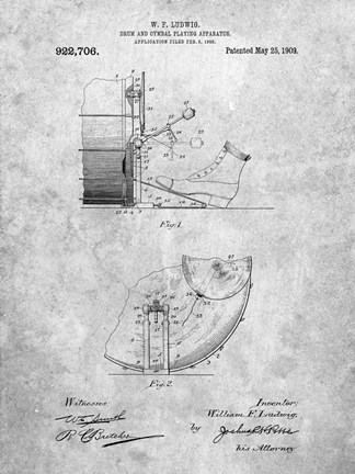 Framed Drum and Cymbal Playing Apparatus Patent Print