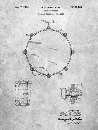 Framed Drum Key Holder Patent Print
