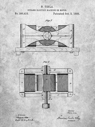 Framed Dynamo Electric Machine or Moto Patent Print