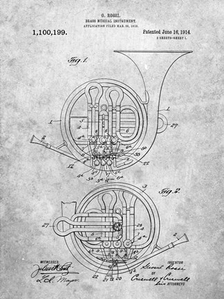 Framed Brass Musical Instrument Patent Print