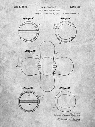 Framed Tennis Ball and the Like Patent Print