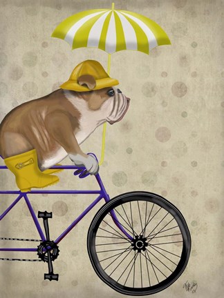 Framed English Bulldog on Bicycle Print