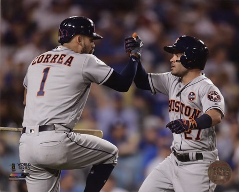 Framed Carlos Correa &amp; Jose Altuve Home Run celebration Game 2 of the 2017 World Series Print