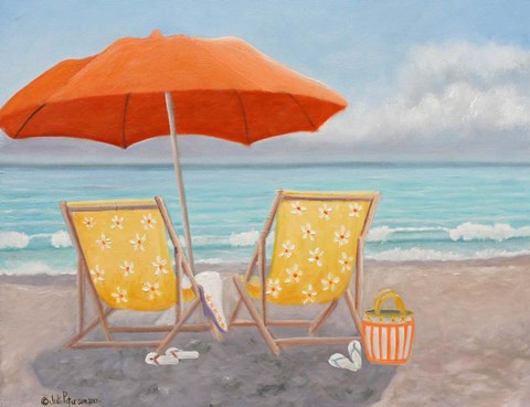 Framed Orange Beach Umbrella Print