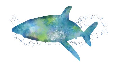 Framed Watercolor Shark I Print