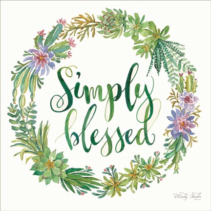 Framed Simply Blessed Succulent Wreath Print