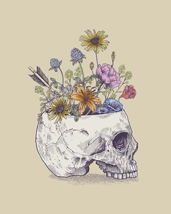 Framed Half Skull Flowers Print