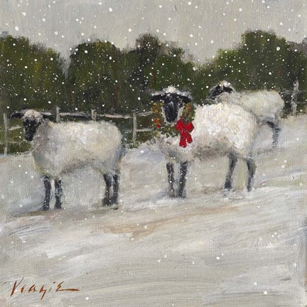 Framed Sheep in Snow Print