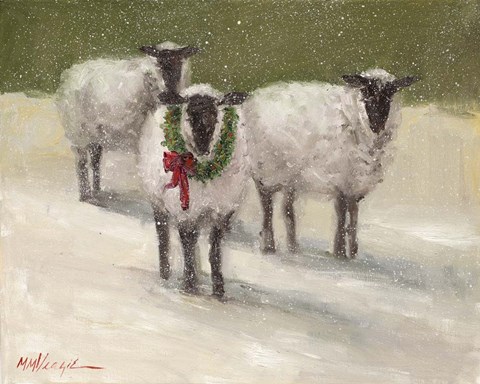 Framed Lambs with Wreath Print
