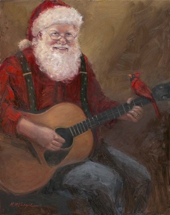 Framed Santa with Guitar Print