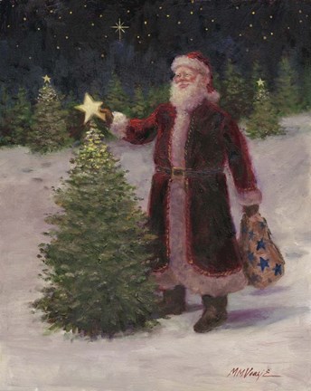Framed Santa with Stars Print