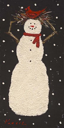 Framed Short Snowman with Cardinal Print