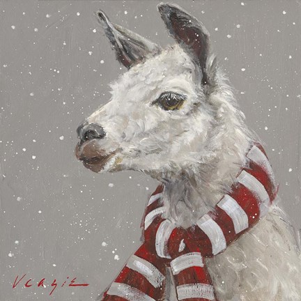 Framed Llama with Red and White Scarf Print