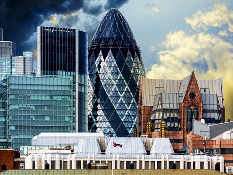 Framed Custom House of Royal Victoria Dock and the Gherkin Print