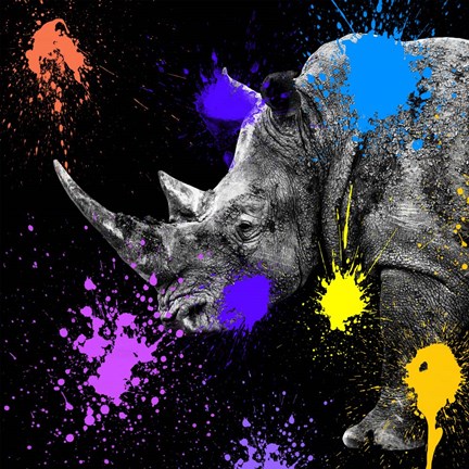 Framed Safari Colors Pop Collection - Rhino Portrait Print