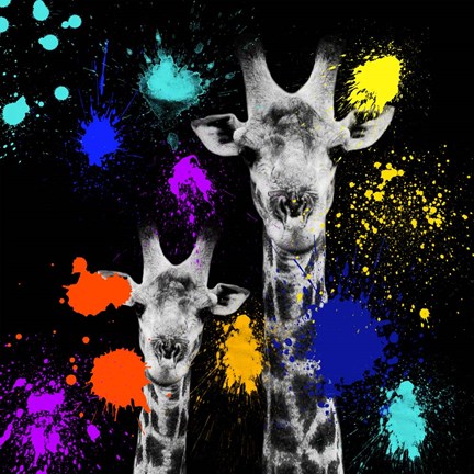 Framed Safari Colors Pop Collection - Giraffes Portrait VI Print
