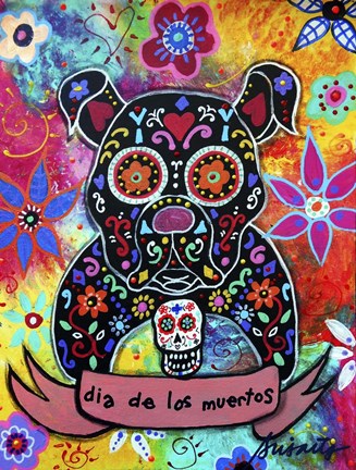 Framed Dia De Los Muertos Bulldog Print
