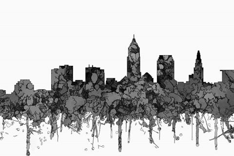 Framed Cleveland Ohio Skyline - Cartoon B&amp;W Print
