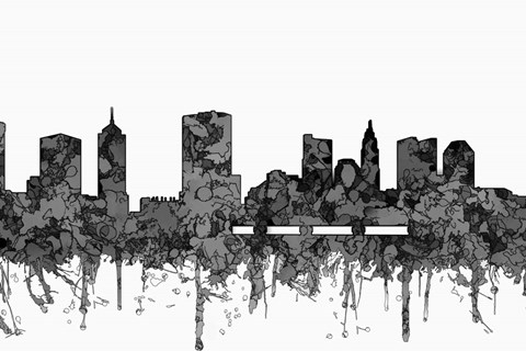 Framed Columbus Ohio Skyline - Cartoon B&amp;W Print