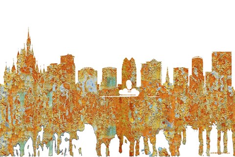 Framed Orlando Florida Skyline - Rust Print