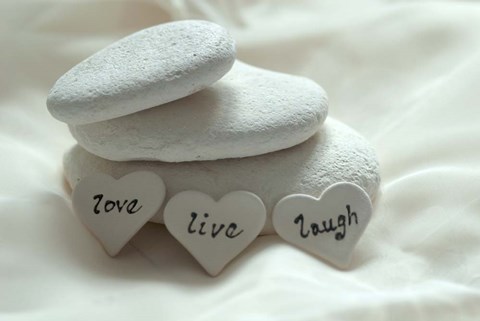 Framed Pebbles Hearts - Live, Laugh, Love Print