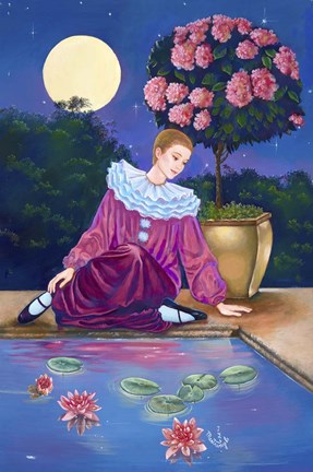 Framed Pierrot At Water Lily Pond Print