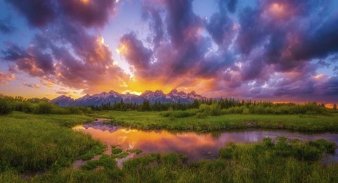 Framed Grand Sunset in the Tetons Print