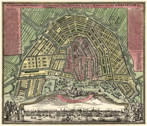 Framed Homann Erben&#39;s Accurate Map of Amsterdam 1727 Print