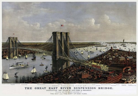 Framed Brooklyn Bridge By Currier and Ives 1885 Print
