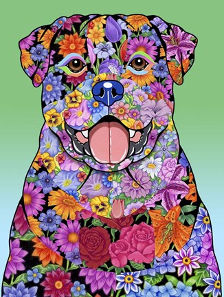 Framed Flowers Rottweiler Print