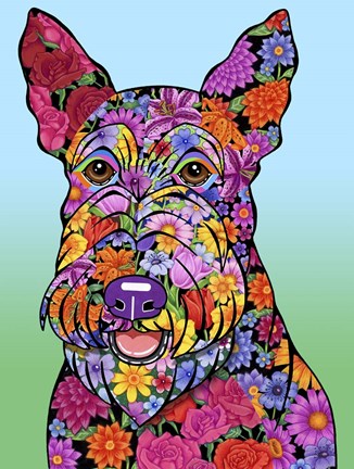 Framed Flowers Scottish Terrier Print