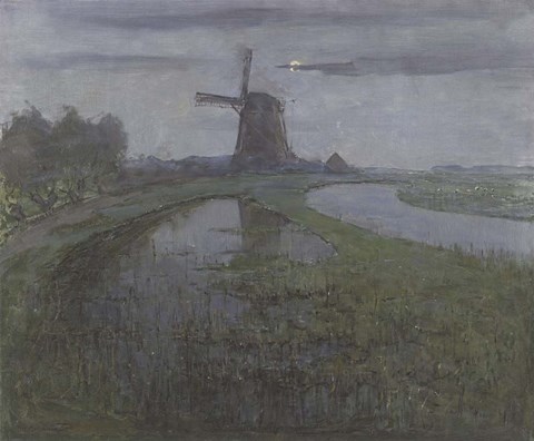 Framed Oostzijdse Mill Along the River Gein by Moonlight Print