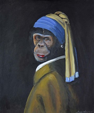 Framed Monkey with Pearl Earring Print