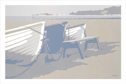 Framed Blue Boats Sandbanks Print
