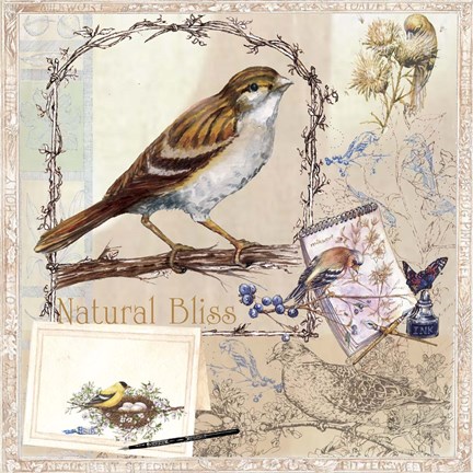Framed Natural Bliss Birds -Tan Print