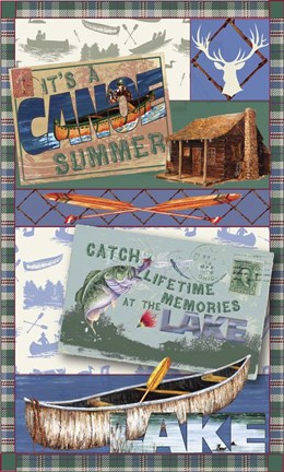 Framed Canoe Lodge Throw Green 2 Print