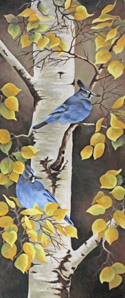 Framed Stellar Jay with Leaves of Gold Print
