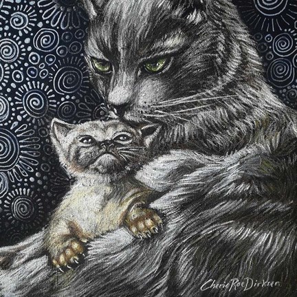 Framed Mother Cat With Kitten Print
