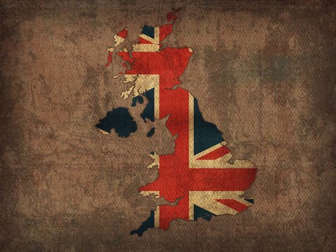 Framed United Kingdom Country Flag Map Print